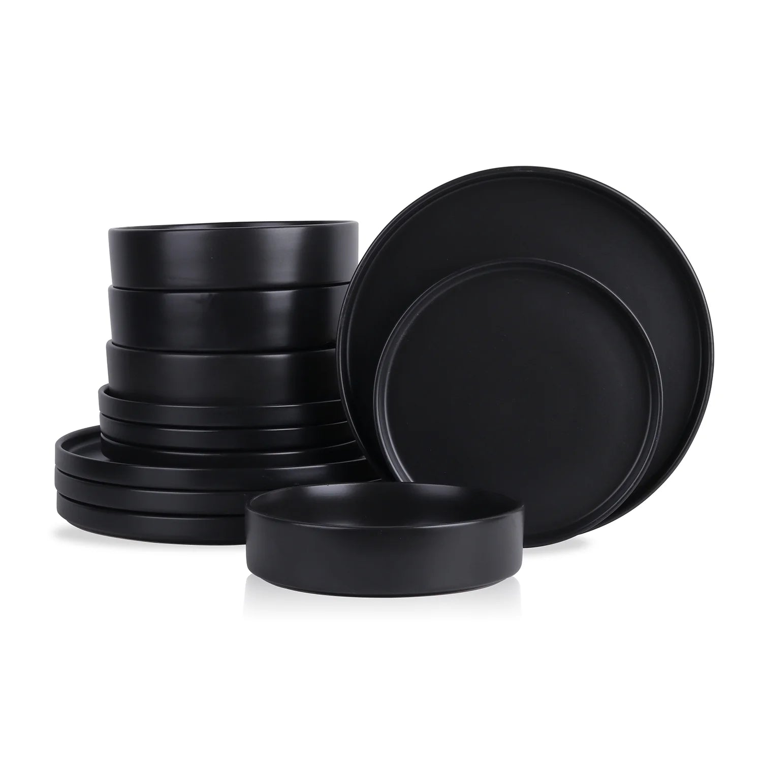 Cecile 12-Piece Dinnerware Set Stoneware, Black