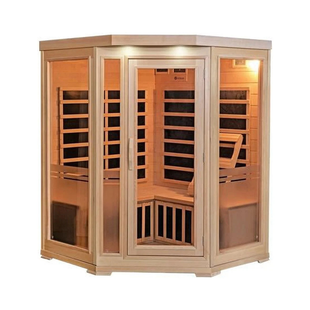 Sonoma 3-Person Hemlock Infrared Corner Sauna with 7 Carbon Heaters, Natural & Clear