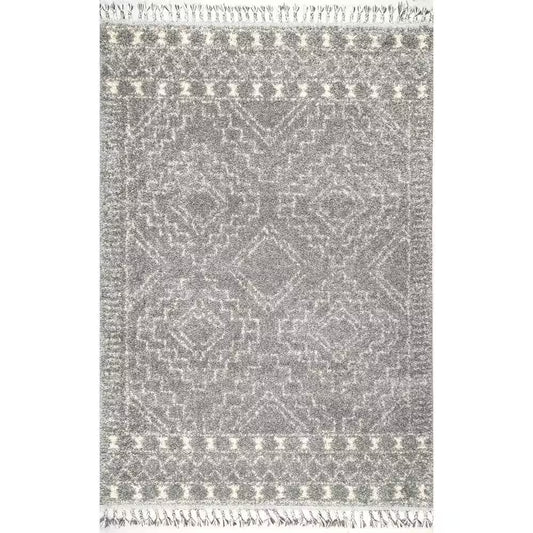 Vasiliki Moroccan Tassel Shag Silver 7 Ft. X 9 Ft. Area Rug