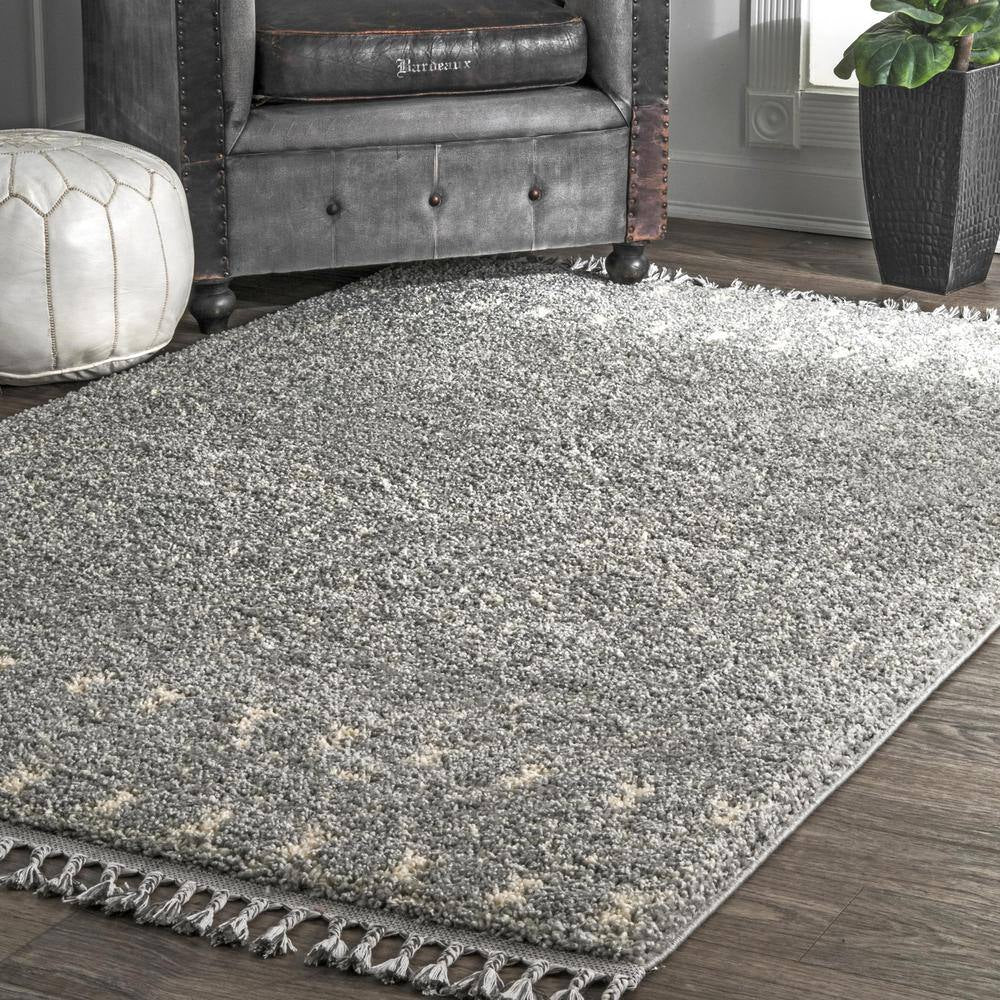 Vasiliki Moroccan Tassel Shag Silver 7 Ft. X 9 Ft. Area Rug